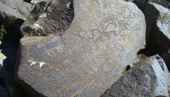 Petroglyphs (rock carvings) near Mount Muradsar