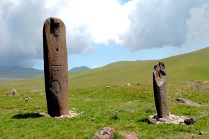 "Vishapakars are vertical stone stelae depicting vishaps (Armenian: վիշապներ — dragons)."